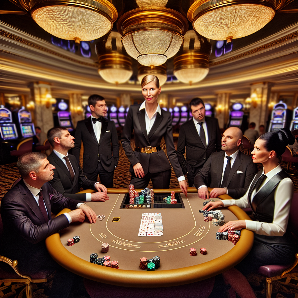An empty poker table under a spotlight