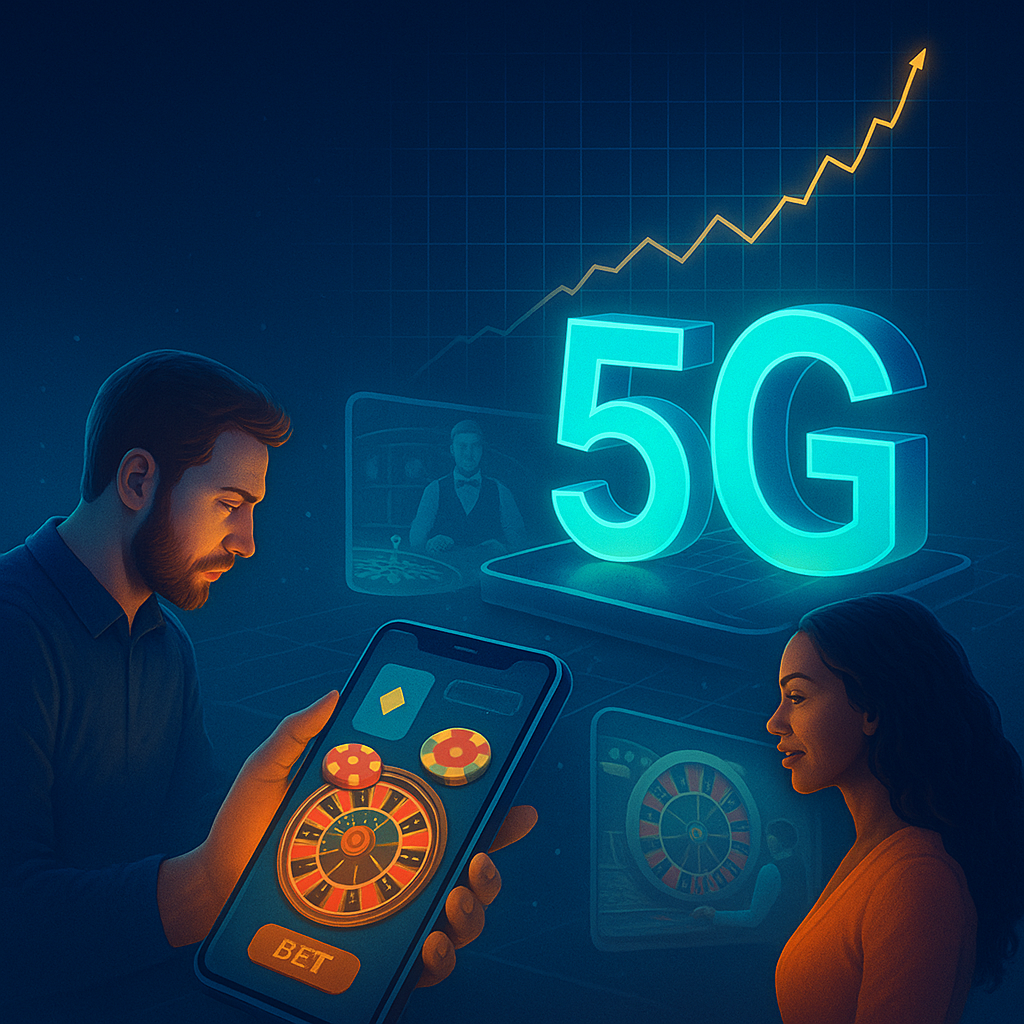 Real players using smartphones in a digital casino setting with 5G gaming experience